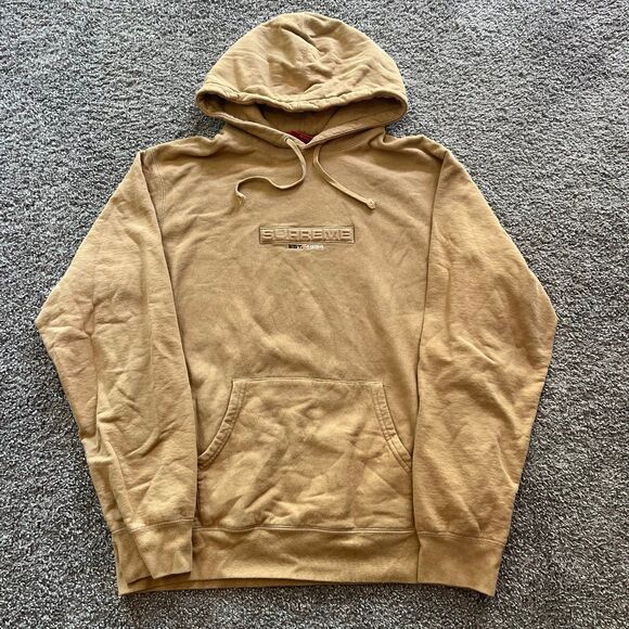 Supreme Embossed Box Logo Hoodie Sweatshirt Light Brown Mens Size XL - Picture 1 of 11